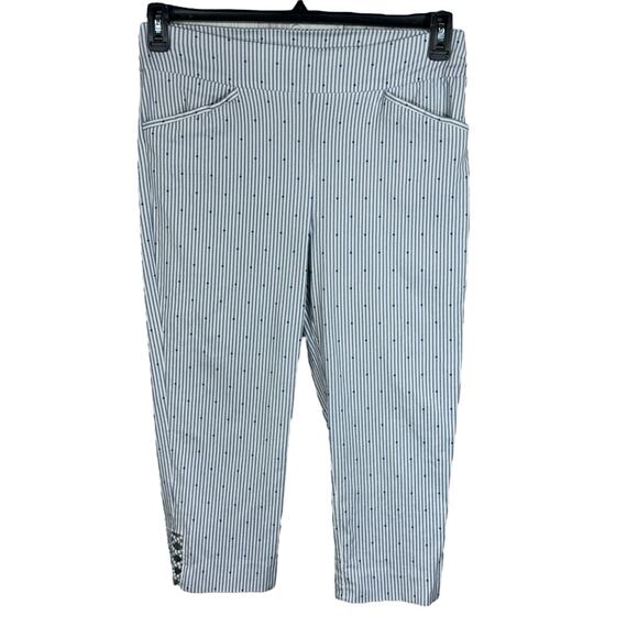 Chico’s Perfect Stretch SZ 2 (Large) Capris Pants Striped Dots Stretch Pull-On - Picture 1 of 8